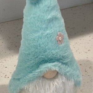 Plush Gnome Decor Figure Light Turquoise Hat White Beard